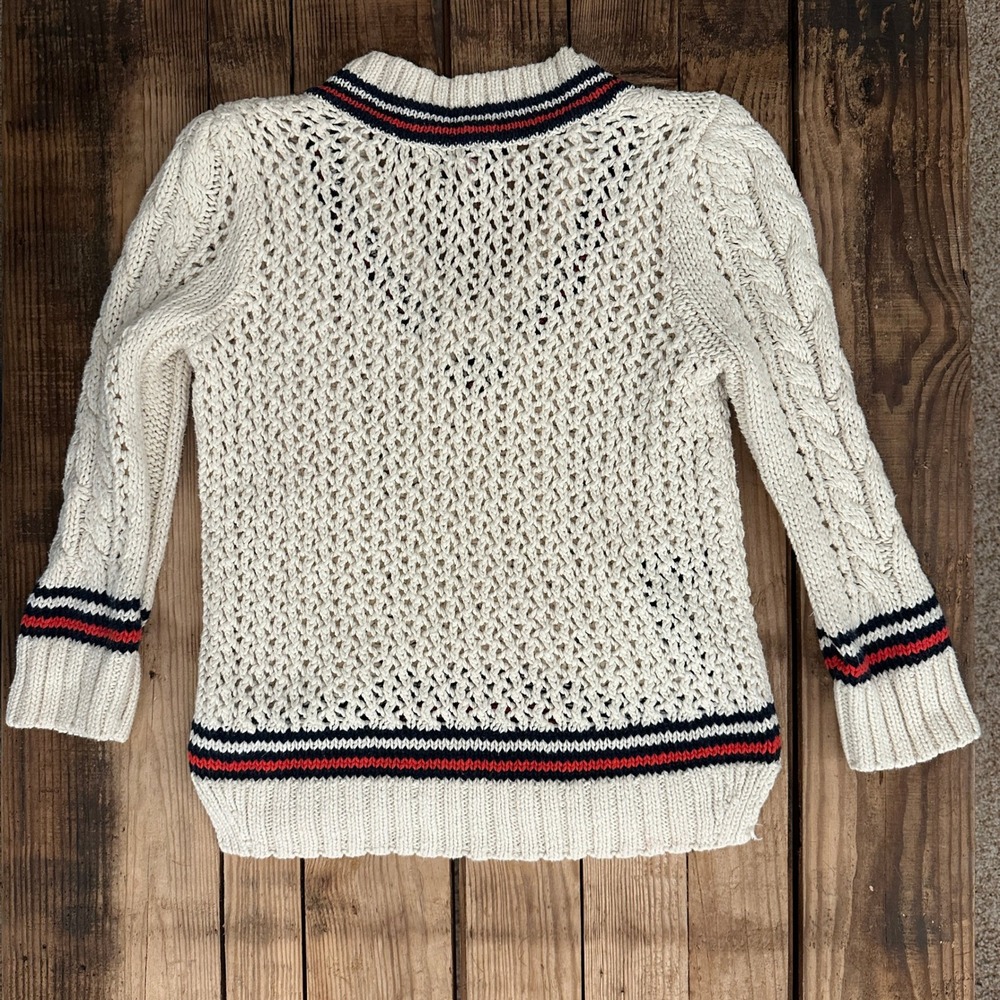 Juicy Couture Womens Varsity Cable Knit V-Neck Sweater Cream Striped Size M 7 - Picture 2 of 6